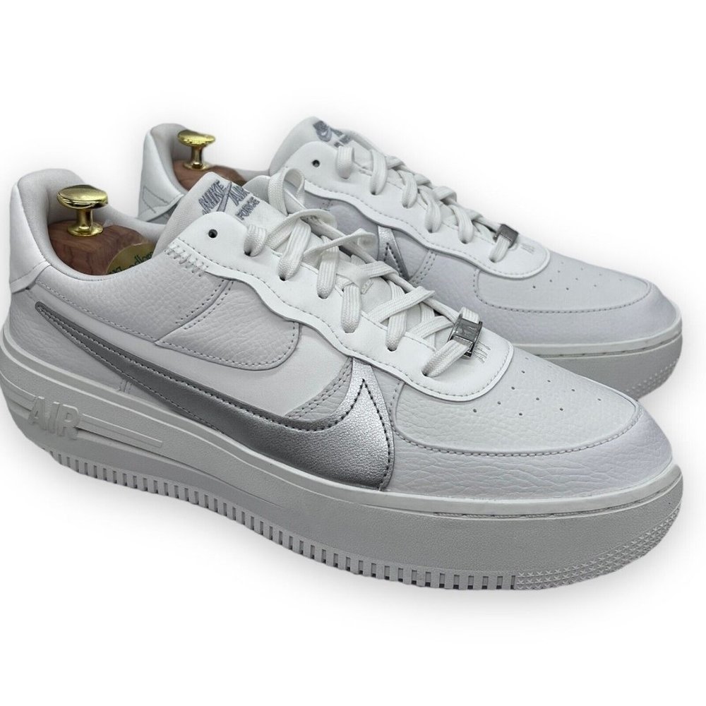 Nike Women’s White and Silver Platform Air Force 1 Sneakers